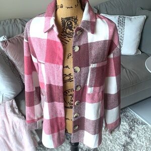 Pink and White Plaid Button-Up Shacket